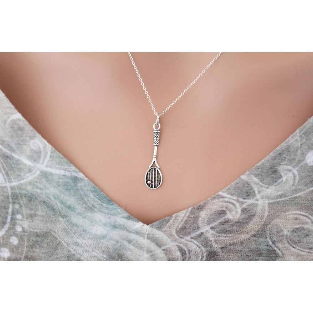 Sterling Silver Tennis Racket Charm Necklace, Tennis Racket Pendant Necklace